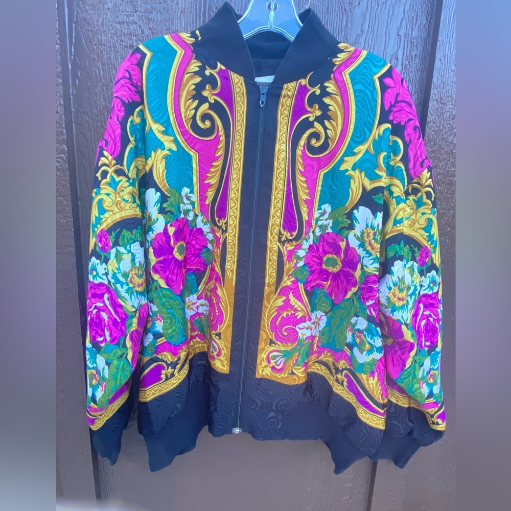 Vintage Jordana Multicolor Floral Bomber Jacket lightweight